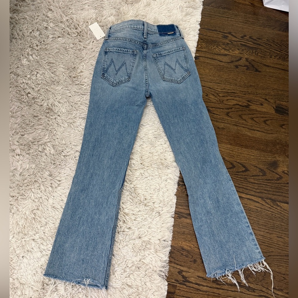 MOTHER Superior The Tripper High Waist Flood Frayed Flare Blue Jeans - Picture 9 of 9